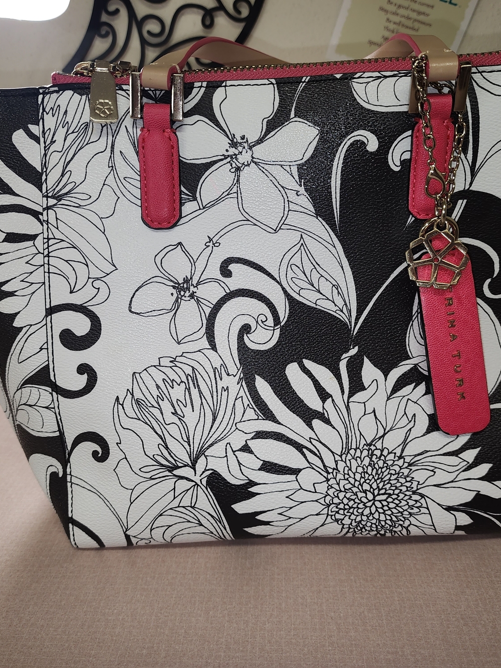 Trina Turk Pink and Black Shoulder Bag Nwt Has Call Out